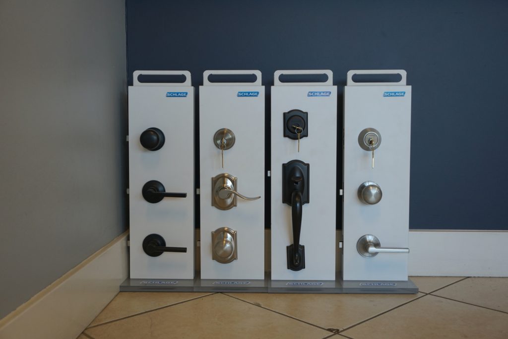 Different locks and handles showing the products we offer